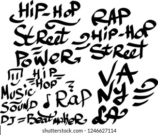 Many graffiti tags on a white background. Vector art