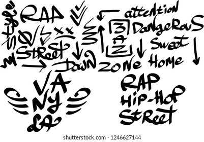 Many graffiti tags on a white background. Vector art