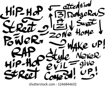 Many graffiti tags on a white background. Vector art