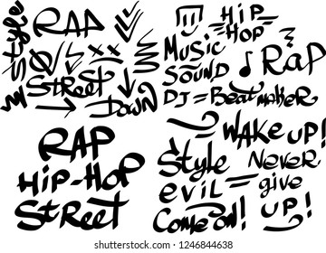 Many graffiti tags on a white background. Vector art