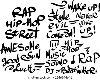 Many graffiti tags on a white background. Vector art