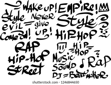 Many graffiti tags on a white background. Vector art