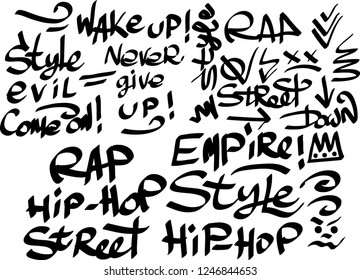 Many graffiti tags on a white background. Vector art