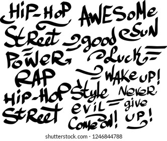 Many graffiti tags on a white background. Vector art