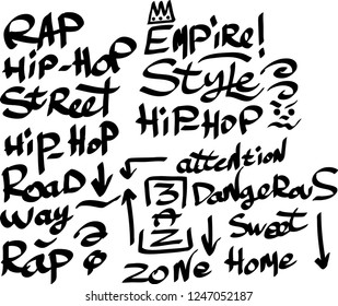 Many graffiti tags on a white background. Vector art