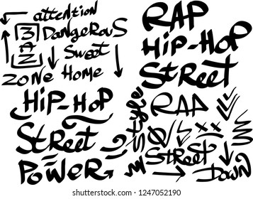 Many graffiti tags on a white background. Vector art