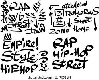 Many graffiti tags on a white background. Vector art
