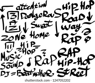 Many graffiti tags on a white background. Vector art