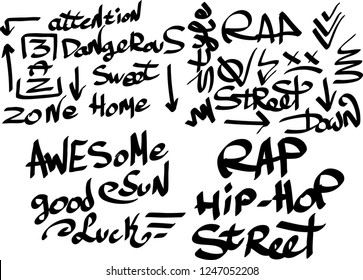 Many graffiti tags on a white background. Vector art