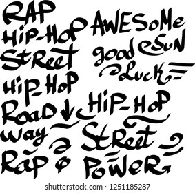 Many graffiti tags on a white background. Vector art