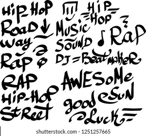 Many graffiti tags on a white background. Vector art