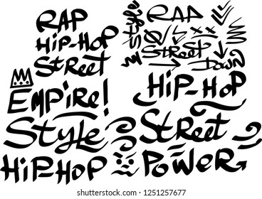 Many graffiti tags on a white background. Vector art