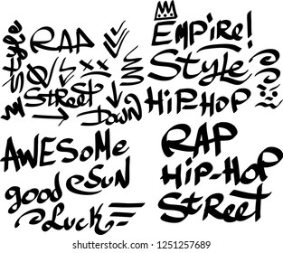 Many graffiti tags on a white background. Vector art