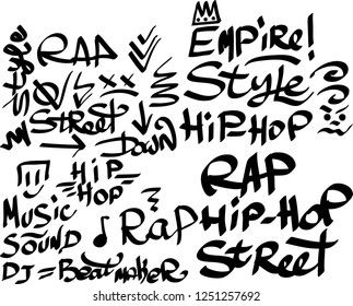 Many graffiti tags on a white background. Vector art