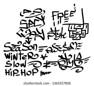 Many graffiti tags on a white background. Vector art.