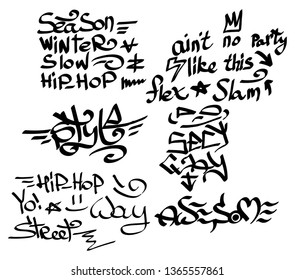Many graffiti tags on a white background. Vector art.