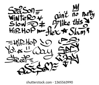 Many graffiti tags on a white background. Vector art.