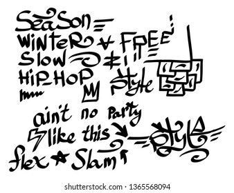 Many graffiti tags on a white background. Vector art.