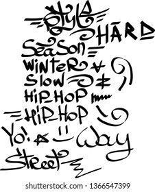 Many graffiti tags on a white background. Vector art.