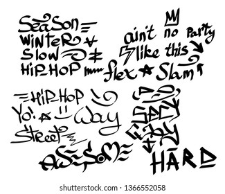 Many graffiti tags on a white background. Vector art.