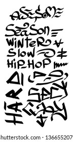 Many graffiti tags on a white background. Vector art.
