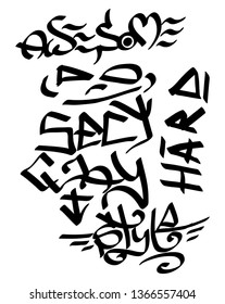 Many graffiti tags on a white background. Vector art.