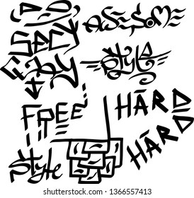 Many graffiti tags on a white background. Vector art.