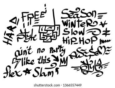 Beaucoup de graffitis sur fond blanc. Image vectorielle art.