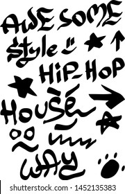 Many graffiti tags on a white background. Vector art.