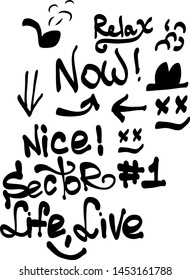 Many graffiti tags on a white background. Vector art.