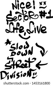 Many graffiti tags on a white background. Vector art.
