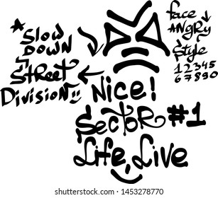 Many graffiti tags on a white background. Vector art.