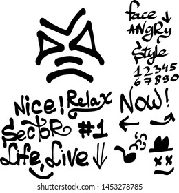 Many graffiti tags on a white background. Vector art.