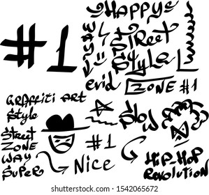 Many graffiti tags on a white background. Vector art.