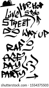 Many graffiti tags on a white background. Vector art.