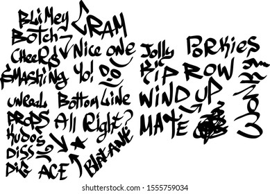 Many graffiti tags on a white background. Vector art.