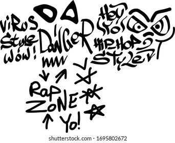 Many graffiti tags on a white background. Vector art.