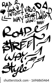 Many graffiti tags on a white background. Vector art.