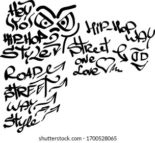 Many graffiti tags on a white background. Vector art.
