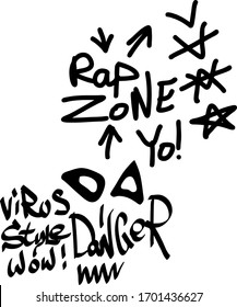 Many graffiti tags on a white background. Vector art.