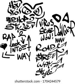 Many graffiti tags on a white background. Vector art.