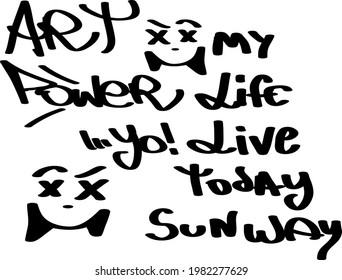 Many graffiti tags on a white background. Vector art.