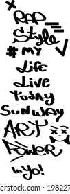 Many graffiti tags on a white background. Vector art.