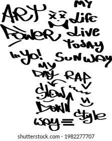 Many graffiti tags on a white background. Vector art.