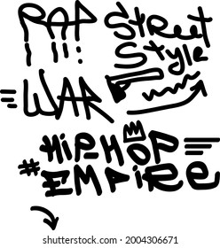 Many graffiti tags on a white background. Vector art.