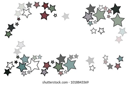 Many Green, Black, White and Red Stars of Different Size and Opacity on White Background