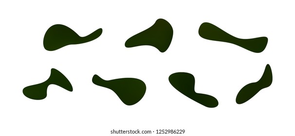 Many green and blue gradient plastic abstract shapes. Set of stylish fluid forms in the form of drops. Vector illustration isolated on white background. 