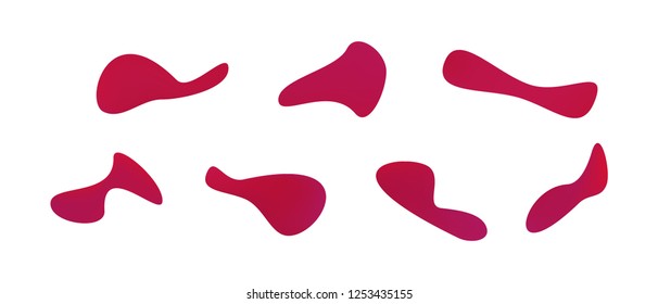 Many green and blue gradient plastic abstract shapes. Set of stylish fluid forms in the form of drops. Vector illustration isolated on white background. 