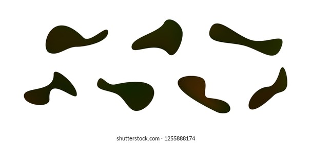 Many green and blue gradient plastic abstract shapes. Set of stylish fluid forms in the form of drops. Vector illustration isolated on white background. 