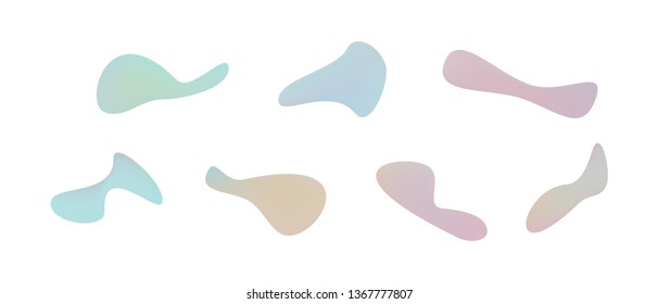 Many green and blue gradient plastic abstract shapes. Set of stylish fluid forms in the form of drops. Vector illustration isolated on white background. 